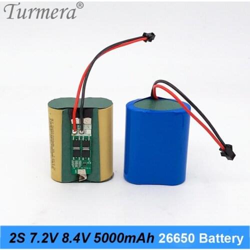 Turmera 7.2V 8.4V 5000mAh 26650 20A Lithium Battery with BMS for Headlamp Lantern Flashlight Batteries and Bluetooth Speaker Use