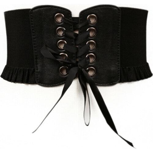 Fashion Women Ladies Stretch Buckle Waist Belt Wide Elastic Corset Waistband Corset Around Cinch PU Leather Tie Bowknot