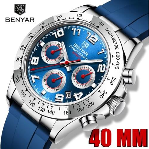 2021 New BENAYAR Luxury Quartz Watch Top Brand Casual Fashion Rubber Strap Waterproof Men Wristwatch Automatic Date Chronograph