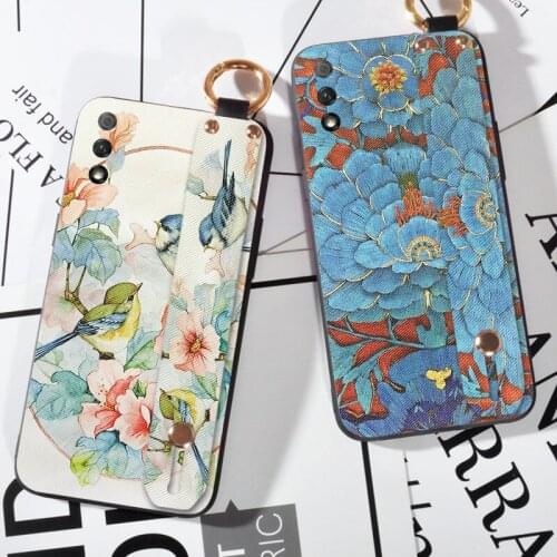 Soft Phone Holder Case For Huawei Play 3 3E 4 4T Pro Silicon Bird Wrist Strap Case For Huawei Honor 9A 9C 9X V20 V30 X10 Max