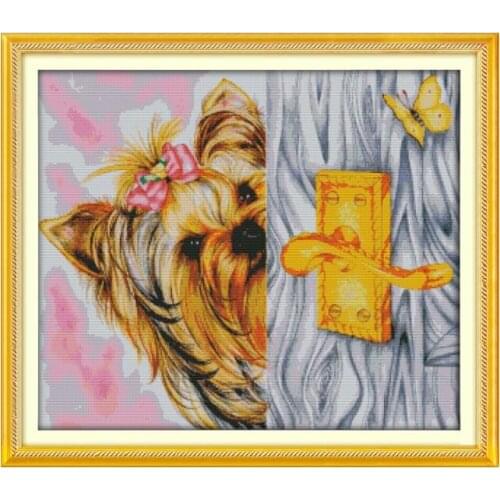 Dog playing hide and seek cross stitch kit cartoon 14ct 11ct print canvas stitching embroidery DIY handmade needlework