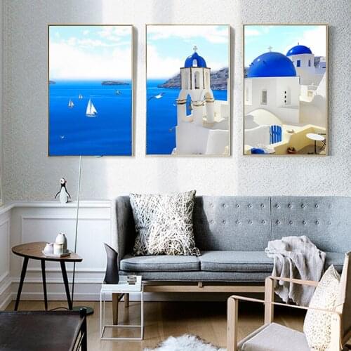 Wall Art Picture Modern Nordic Greece Santorini Aegean Sea Views Canvas Painting Print Poster Living Room Home Decor Background
