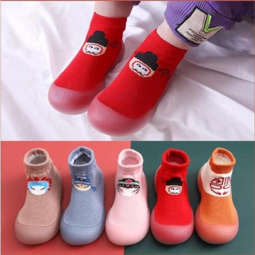 Baby Boys Floor Nonslip Shoes Toddler First Walker Shoes Newborn Unisex Knit Booties Cartoon Cozy Soft Rubber Slipper Sock Shoes