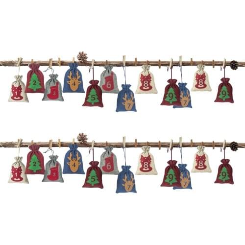 Christmas Advent Calendar Bags Hanging Calendar Candy Bag Garland Decor Wooden Calendar Board Hanging Ornament New Everybody