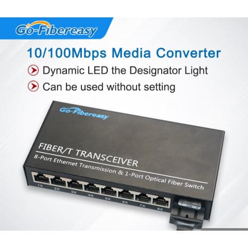 FTTH 1pcs Optical Ethernet Fiber Switch 10/100Mbps Multimode duplex fiber 1fx SC to 8tx UTP RJ45 Wavelenth 850nm 2km