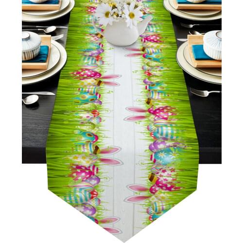 Easter Eggs Rabbit Ears Grass Table Runner Wedding Decor Cake Tablecloth and Placemat Holiday Table Decor Table Runner