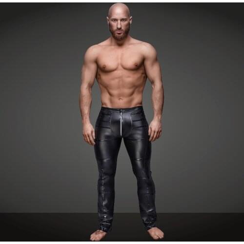 FR Sexy Mens Faux Leather Pants,Mens Long Trousers,Mens Novelty Skinny Muscle Tights Leggings Men Slim Fit Tight Pants