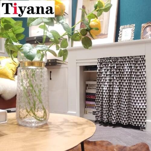 Nordic Half Curtain Geometric Black and White Triangular Lattice Pattern Cloth curtain for Bar Kitchen Cabinet Door JK174D