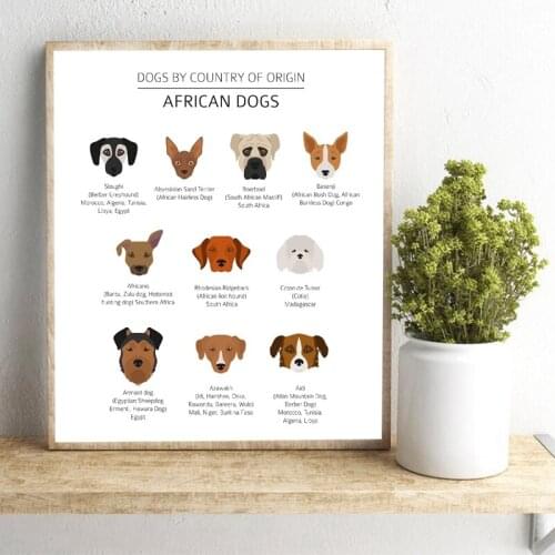 African Dog Breeds Prints Wall Art Dogs By Country Of Origin Poster Canvas Painting Wall Picture Home Decor Dogs Lover Gift