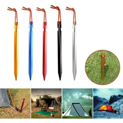 18cm Professional 4 Pcs Aluminum Tent Pegs with Rope Stake Tent Nail Outdoor Camping Traveling Tent Fixed Accessories