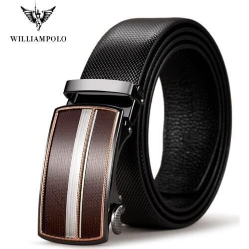 Williampolo Cow Genuine Leather Mens Belt Automatic Buckle Belt 35MM Vintage Style Belt Men PL037P