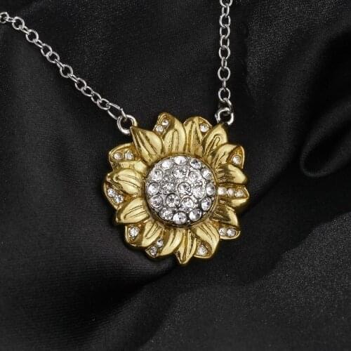 "You Are My Sunshine,I Love You" Cute White Crystal Zircon Sunflower Necklace Pendant Valentines Day Gift Lovers Jewelry