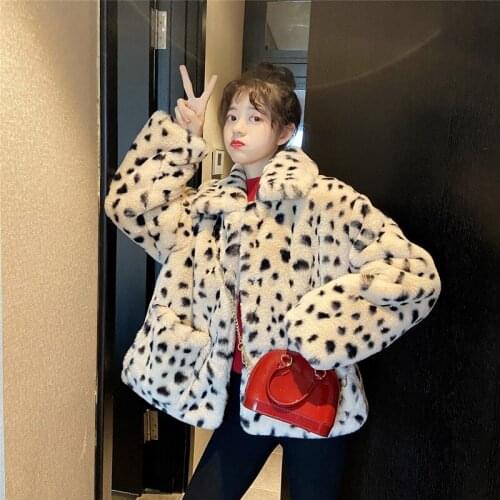 2020 New Fur Coat Womens Winter Short Korean Loose Lamb Cashmere Faux Fur Fashion Keep Warm Leopard Print Female Jacket C439