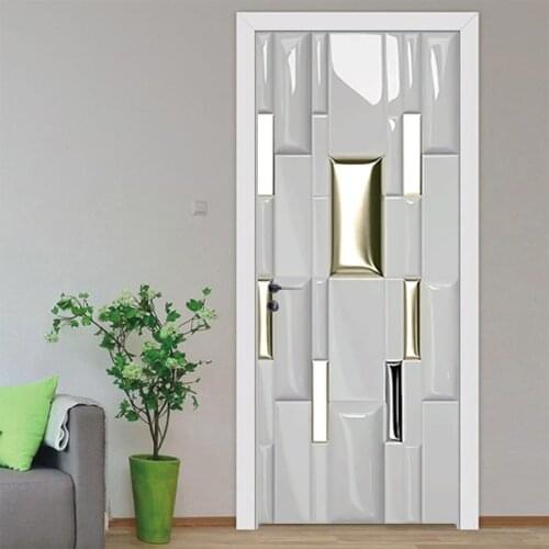 3D Modern Golden Geometry Photo Sticker Door Decorative Vinyls Self-Adhesive Wallpaper Living Room Bathroom Poster Home Design