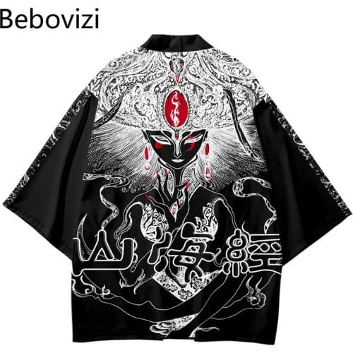 Streetwear Men Women Cardigan Cosplay Haori Yukata Harajuku Tops Robe Plus Size 6XL Mitologi Cina Beach Japanese Style Kimono