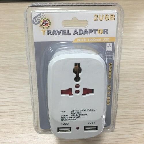 Power Socket Adapter Universal travel adapter UK with dual USB charging, 13A and an LED power indicator