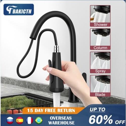 Bakicth Upgrade Kitchen Faucets Silver Single Handle Pull Out Kitchen Taps Single Hole Handle Swivel 360 Degree Water Mixer Tap