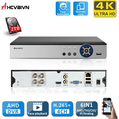 HCVAHDN H265+ 4K 8MP 4 Channel 6 in 1 Hybrid WIFI TVi CVI NVR AHD CCTV DVR Surveillance Video Audio Recoder