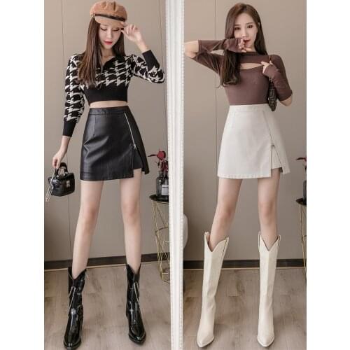 2020 new fashion irregular slit skirt women autumn and winter tide high waist black short skirt a-line skirt DQ1256