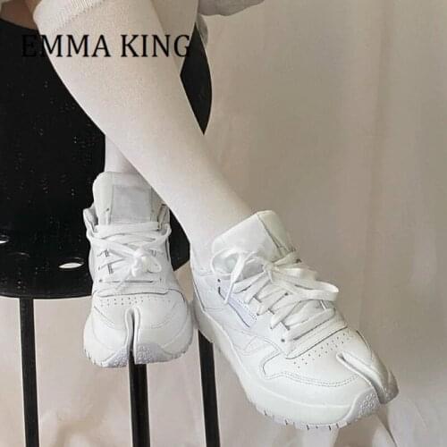 Women Leather Split Toe Sneakers Lace Up Thick Sole Casual Shoes Woman Sports Shoes Running Shoes Outdoor Walk Tennis Shoes 2021