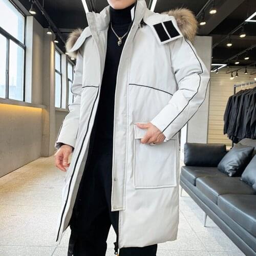 Winter New Style Popular Brand Loose-Fit Mid-length down Jacket Young MENS Korean-style over-the-Knee Thick Warm Jacket Mens