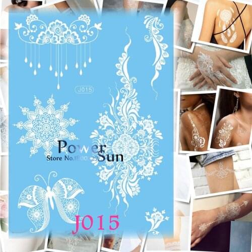 1PC Women Body Art Lace Henna Tattoo White Ink Flower Flash Temporary Tattoo Sticker Waterproof Butterfly Pendant Tattoos PJ015