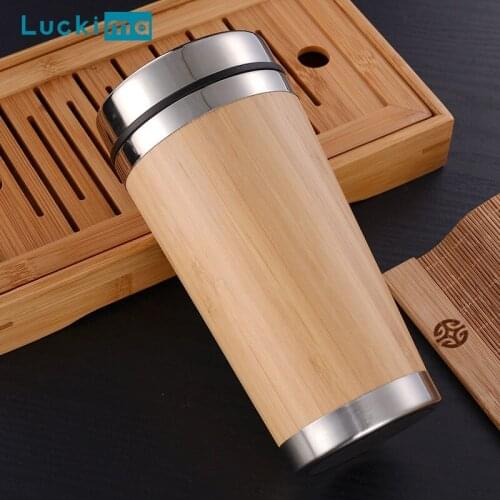 450ml Creative Water Bottle Bamboo Design Stainless Steel Protein Shaker Outdoor Travel Leakproof Coffee Juice Lemon Milk Cup