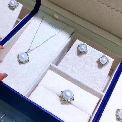 925 Sterling Silver Fashion Pearl Pendant Ring Earrings Set Mountings Findings Beautiful Jewelry Set Parts Fittings Component