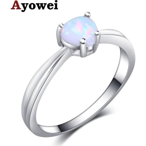 Ayowei Simple Style White Opal silver color stamped Ring Wedding Gift For women OR918A