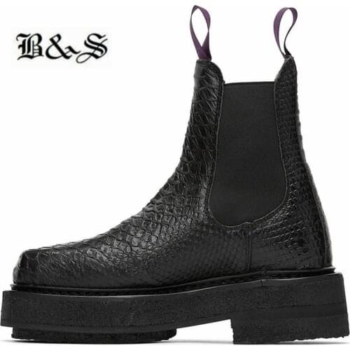 Black& Street Winter season Crocodile pattern slip on platform marting Boots