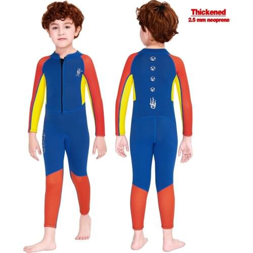 Boys Wetsuits One-Piece 2.5mm Thick Neoprene Diving Suit For Keep Warm Long Sleeves Kids Rash Guards Snorkel Children Swimsuit
