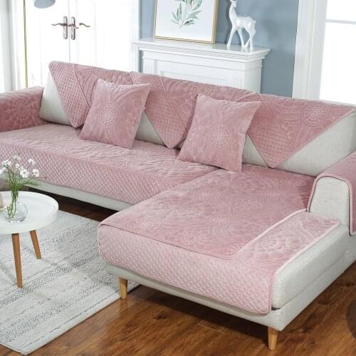 New Velvet Sofa Couch Cover Non-slip Thick Plush Warm Cushion Corner Sofa Towel Embroidery Seat Covers for Living Room Lounge