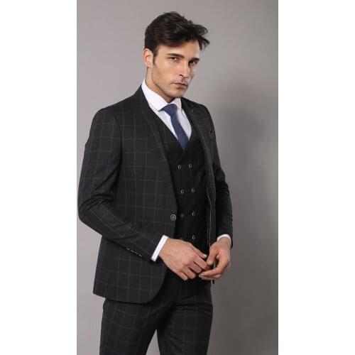 Black Checked 3 Piece Linen Suit Wessi