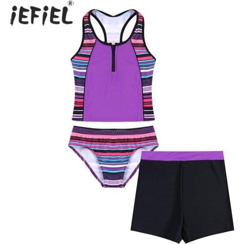 Kids Girls Tankini Beachwear Set Swimwear Children Bathing Suit Floral Print Sleeveless Swimsuit Tops with Bottom and Mini Skirt