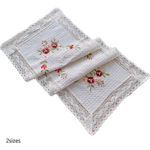 Elegant 3D flower cotton Embroidery bed Table flag Runner cloth cover Lace kitchen tablecloth Christmas Wedding party decor