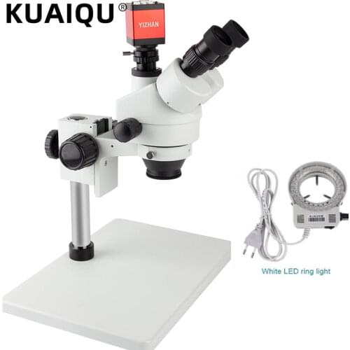 HDMI VGA Industrial Camera 7X-45X Simul-focal Trinocular Stereo Microscope Set With Led Light Big Work Base laboratory Repair