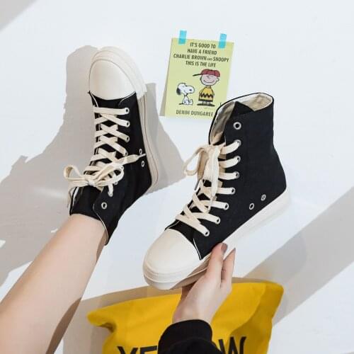 High-top Canvas Shoes for Women 2021 New All-match Ulzzang Autumn Womens Boots Student Flat Sneakers Fashionable RO