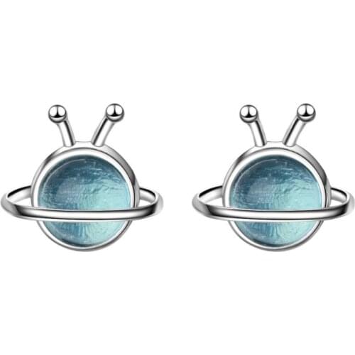 Exquisite Cute Crystal Blue Planet Stud Earrings For Women Trend Creative Party Gift Jewelry SAE385