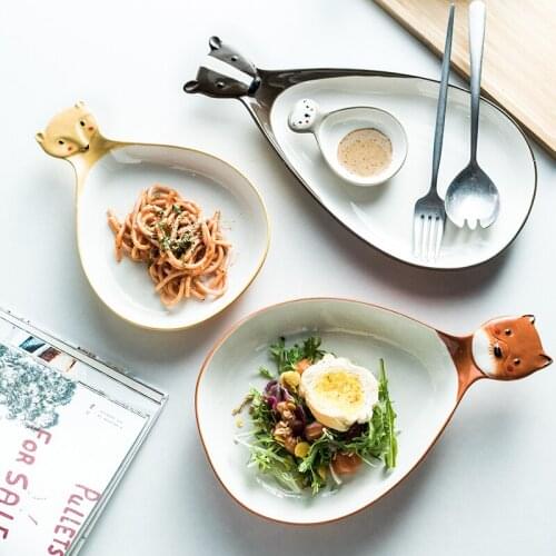 Ceramic creative cartoon handle plate cute children tableware personality fun dinner dish fruit salad dish pasta plate CL81914