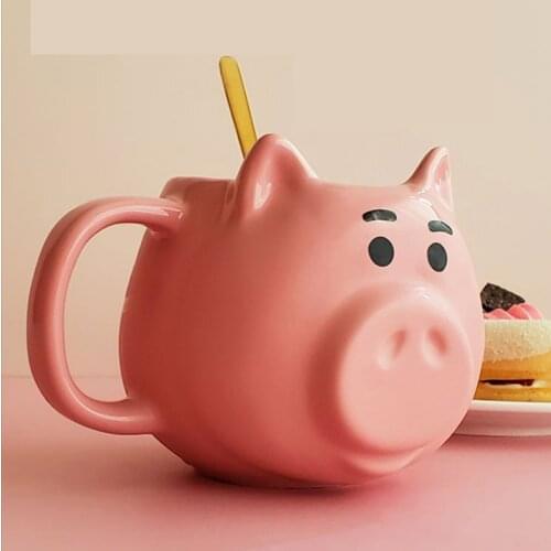 Large Capacity Cartoons Pig Coffee Mug Microwave Heating Porcelain Cup Cute Teenage Milk Cups With Spoon Gift Box For Gift