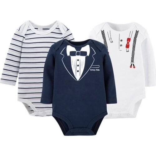 3pcs/Set Baby Boys Girls Long Sleeve Rompers 100% Cotton Newborn Infants Clothes Toddler Costume Jumpsuit KF110