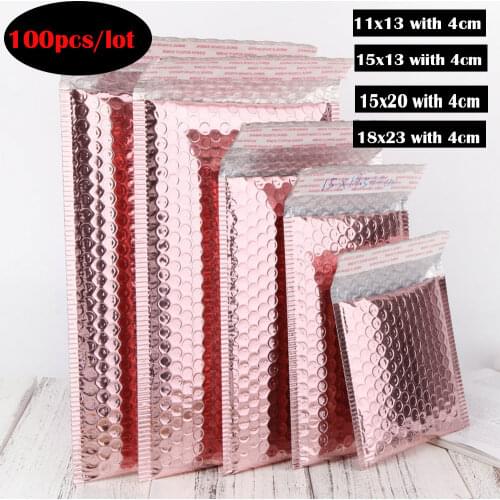 100pcs/lot Light Rose Gold Bubble Envelopes Bags Aluminum Foil Mailers Padded Shipping Envelope Waterproof Bubble Mailing Bag
