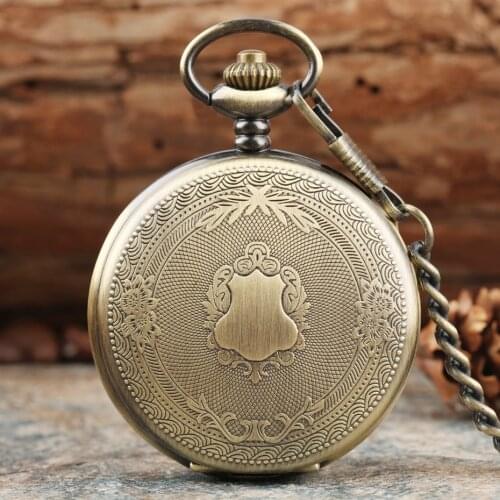 Creative Bronze/Silver/ Gold Delicate Carved Pattern Shield Quartz Pocket Watch Analog Floral rattan Pocketwatch Reloj de madera