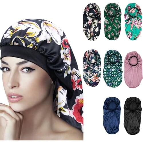 Fashion print women turban hat soft stretch satin nightcap hijab bonnet flowers muslim headdress hijab underscarf caps