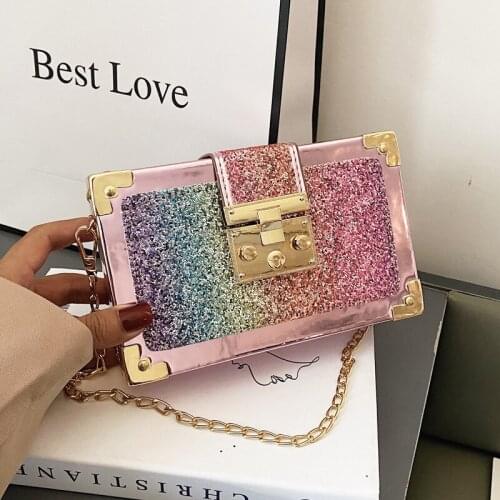 Fashion Sequin crossbody bags for Women 2021 Trend Summer Leather Shoulder Bag Woman Luxury Designer Party Chain Box small Bag