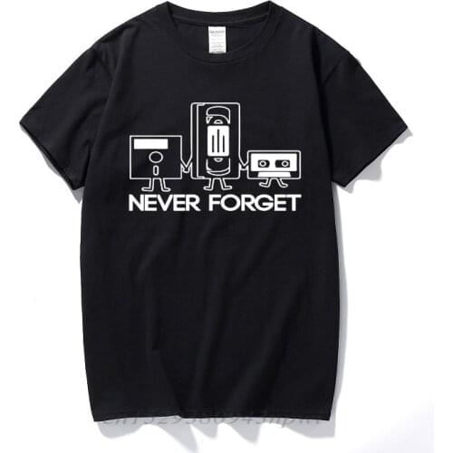 Fashion New T-shirts Men Short Sleeve Never Forget Floppy Disc VHS Cassette Tech Geek Print T Shirts Male Undershirts Tshirts