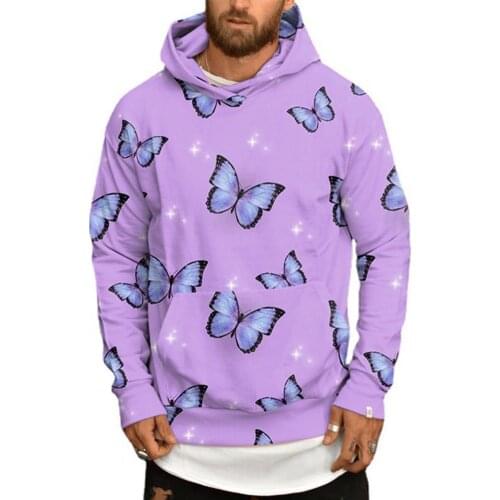 Men Sweatshirt 2021 Butterflies Print Pocket Pullover Hoodie Autumn Long Sleeve Hooded Men Sweatshirt Streetwear
