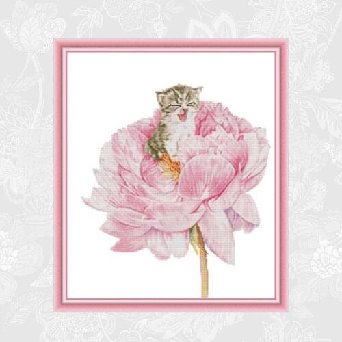 Cat in the flower Cross Stitch kits Aida Fabric 14CT 11CT DIY Handmade Crafts Ecological Cotton New Store Sales Promotion