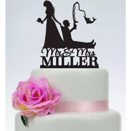 Bride Pulling Groom, Bride Dragging Groom, Funny Cake Topper, Custom Fishing Cake Topper,Mr and Mrs Cake Topper, Outdoor Wedding