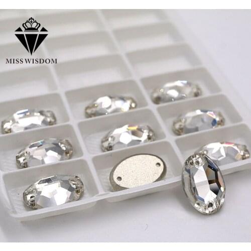 New product high quality flatback glass crystal double hole sew on rhinestones Oval shape clear white rhinestone diy accessories